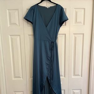 Baltic Born - Krystal Blue Satin Wrap Gown - M